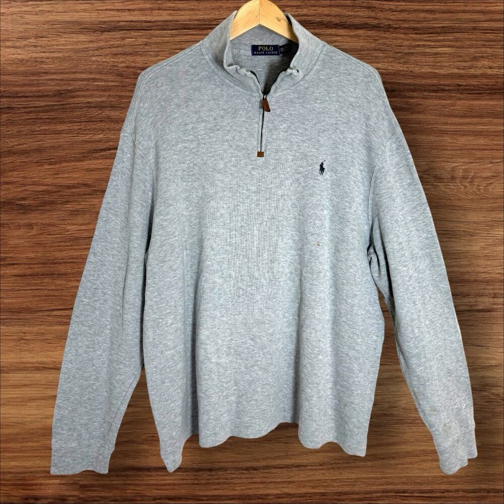 Polo Ralph Lauren Pullover Sz XXL Mens Gray Sweater 1/4 Zip Classic 100% Cotton
